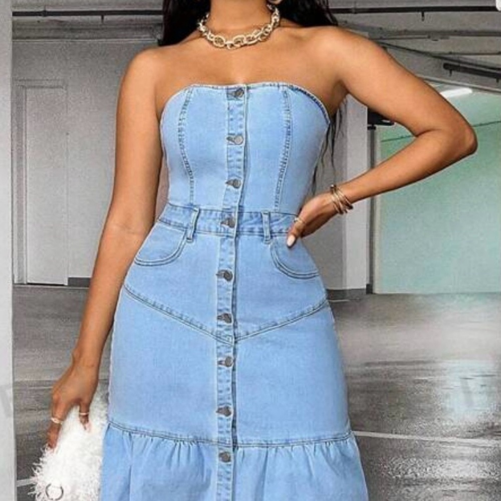 TUBE BUTTON FRONT DENIM DRESS L